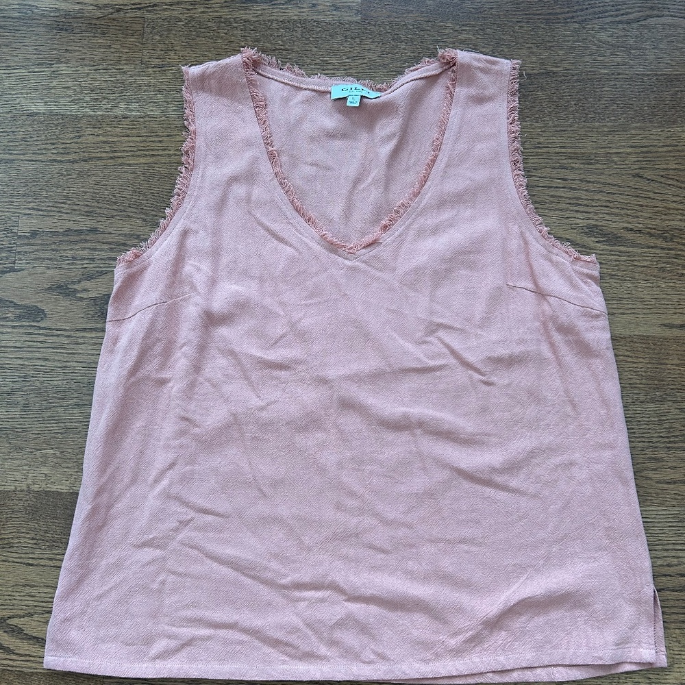 Linen Cotton Blend Sleeveless Blouse Top Whisker Fringe SZ L Summer Casual